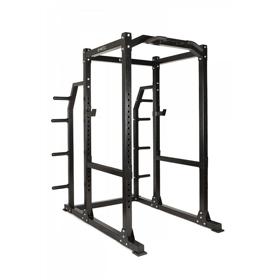 Power rack made of steel for heavy lifts and safety.